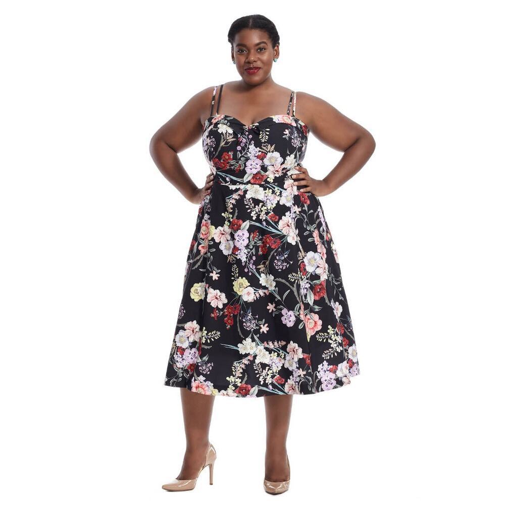 City Chic Daytime Diva Floral Fit & Flare Dress 16 Cocktail Vintage 50s Pin Up